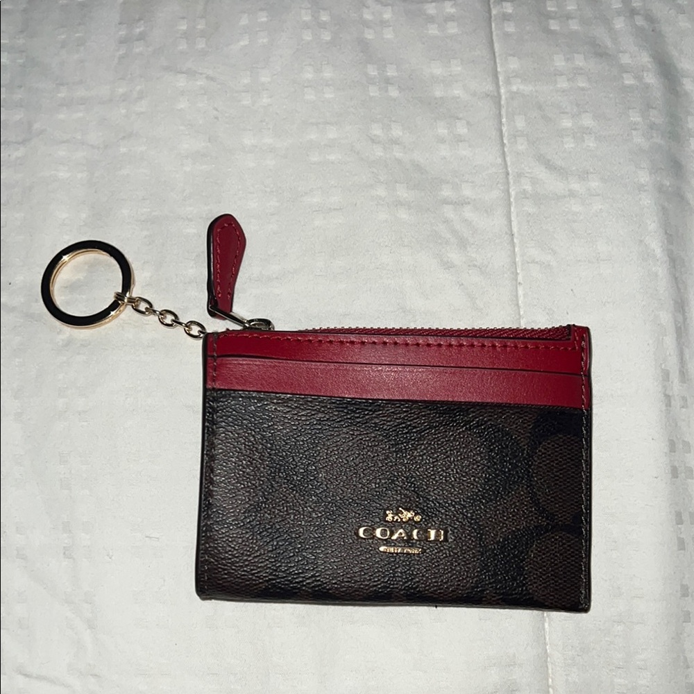 Coach Red and Brown Leather Keychain Pouch